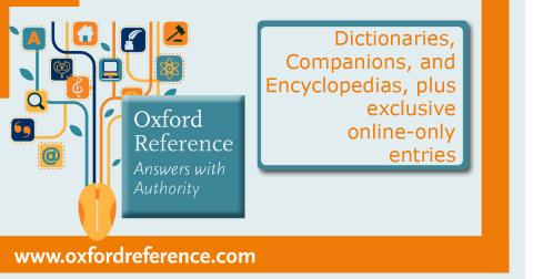 Bannière en ligne Oxford Reference, texte « Oxford Reference: Answers with Authority. Dictionaries, Companions, Encyclopedias, plus exclusive online-only entries. www.oxfordreference.com »